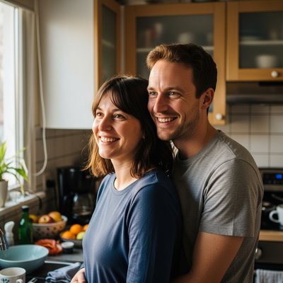 Leigh and Owen Callahan in their kitchen