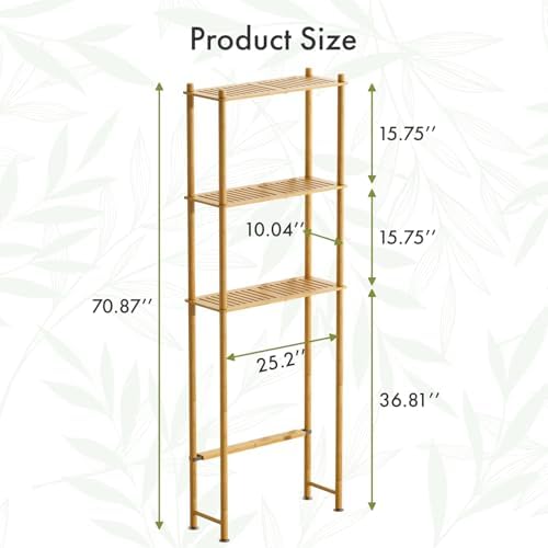AmazerBath over-toilet bamboo shelf alternate angle showing tier spacing and frame