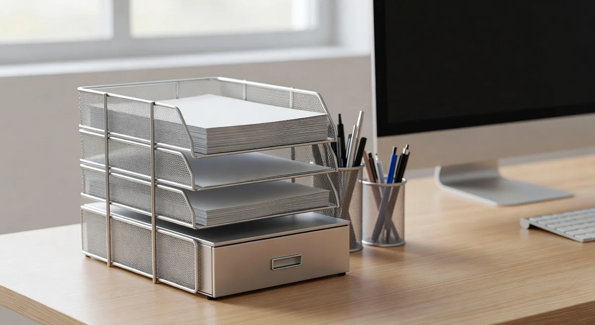 gianotter 4-tier desk file organizer with letter trays on a clean home office desk