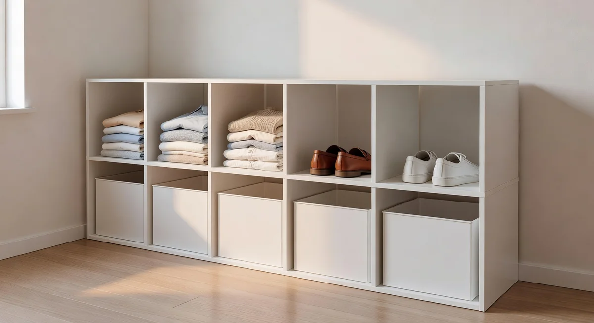 HOMIDEC 12-cube modular closet organizer assembled in a bedroom corner with clothing and accessories organized inside