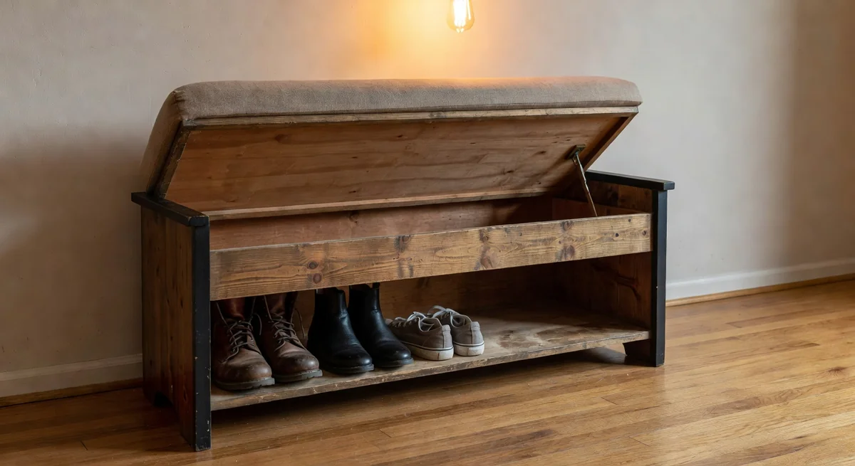 HOOBRO shoe storage bench with cushion in a tidy entryway