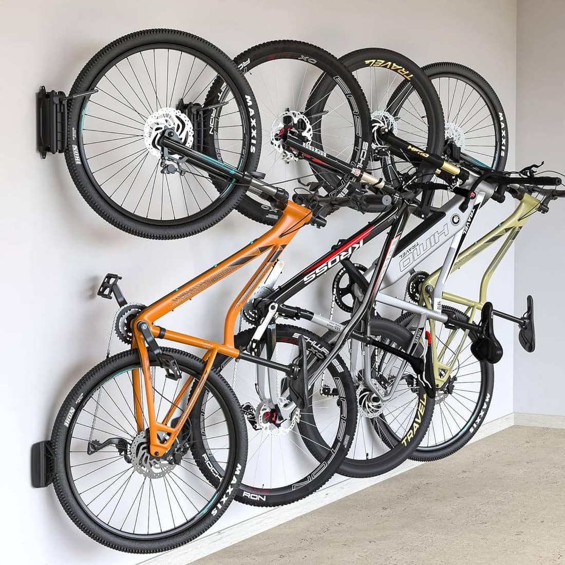 monTEK swivel bike wall mount close-up showing steel construction and wheel hook