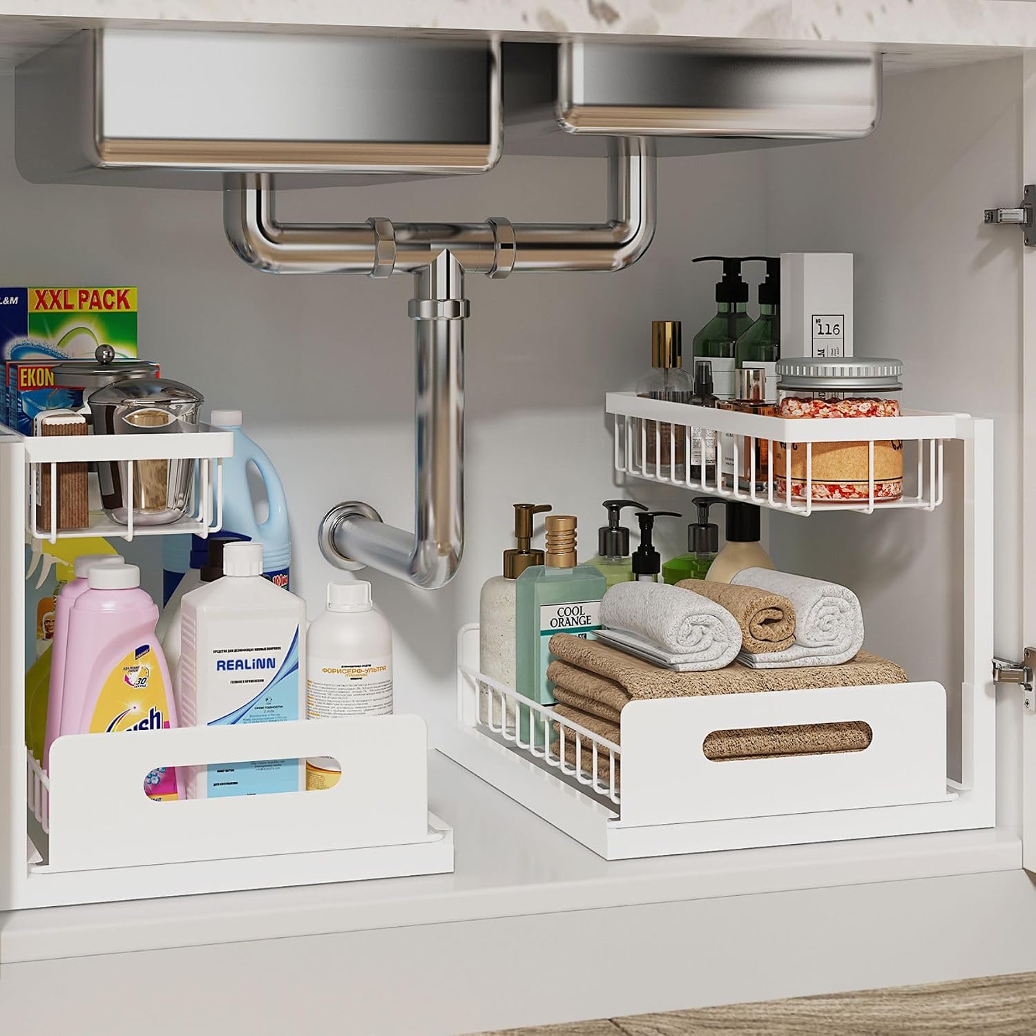 REALINN L-shaped under sink pull-out organizer product
