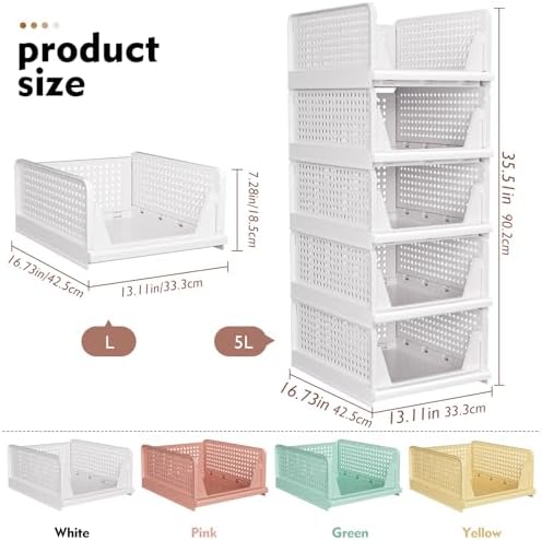 SNSLXH product size diagram showing one 16.73 by 13.1 by 7.28 inch bin and a five-bin stack