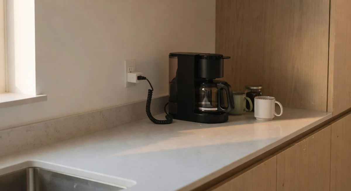 TP-Link Tapo P115 smart plug inserted into a wall outlet next to a power-hungry space heater