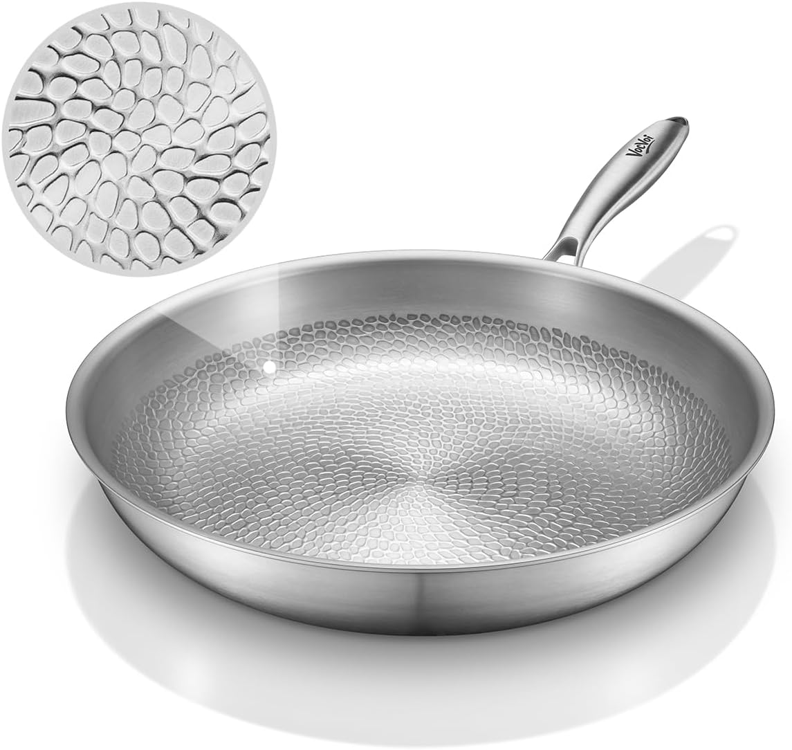 VocVoi 12-inch uncoated hammered pure titanium frying pan product photo